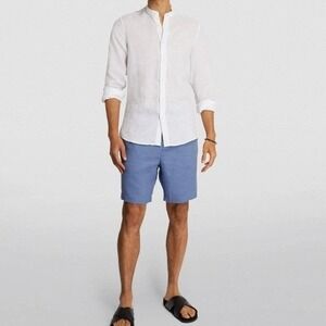 Frescobol Carioca Men's Linen Cotton Felipe 8" Shorts Golf Beach Sz 38 Blue Good